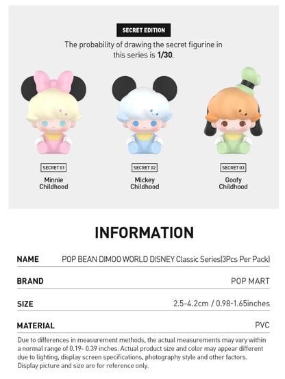 POP BEAN DIMOO WORLD × DISNEY Classic Series (3Pcs Per Pack)